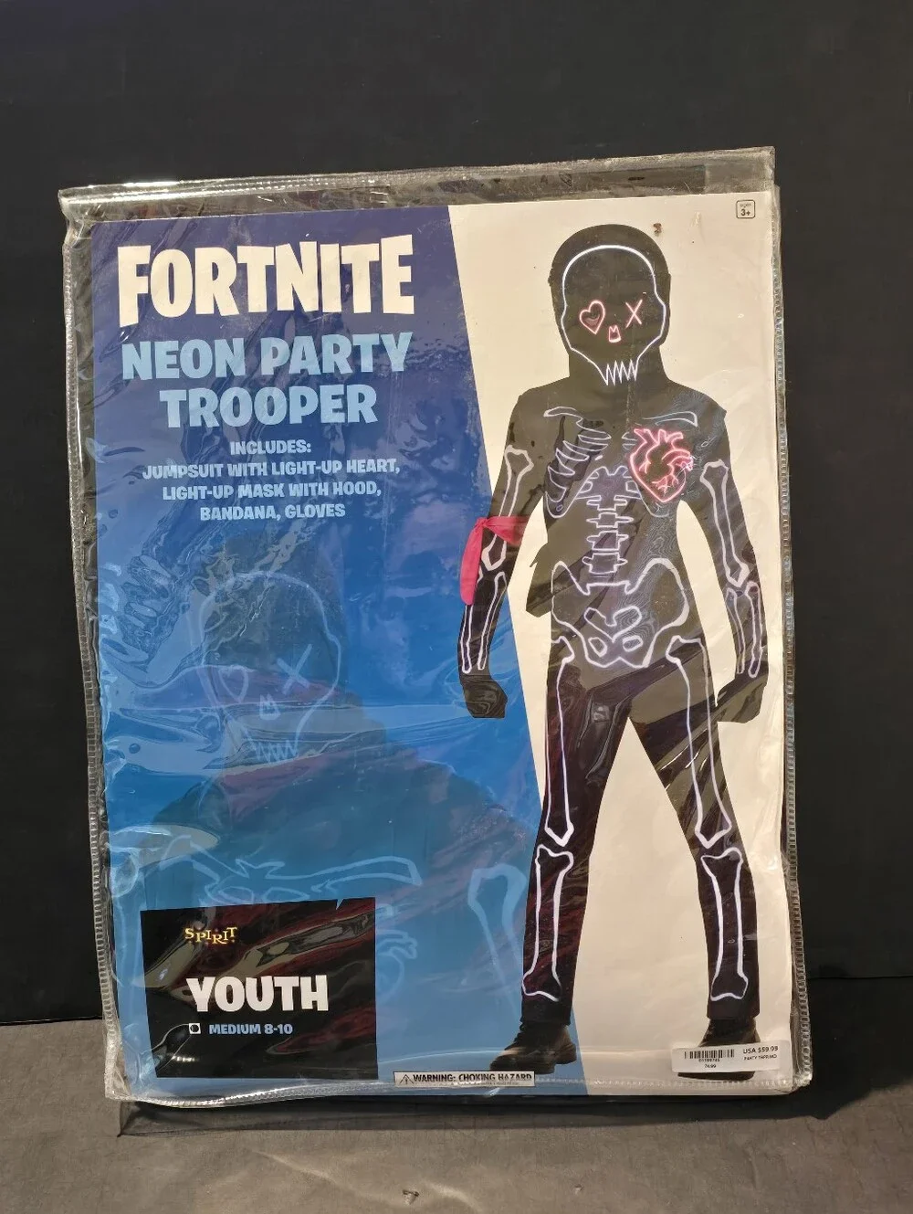NEW Fortnight Neon Party Trooper Costume SZ Youth Med 8/10